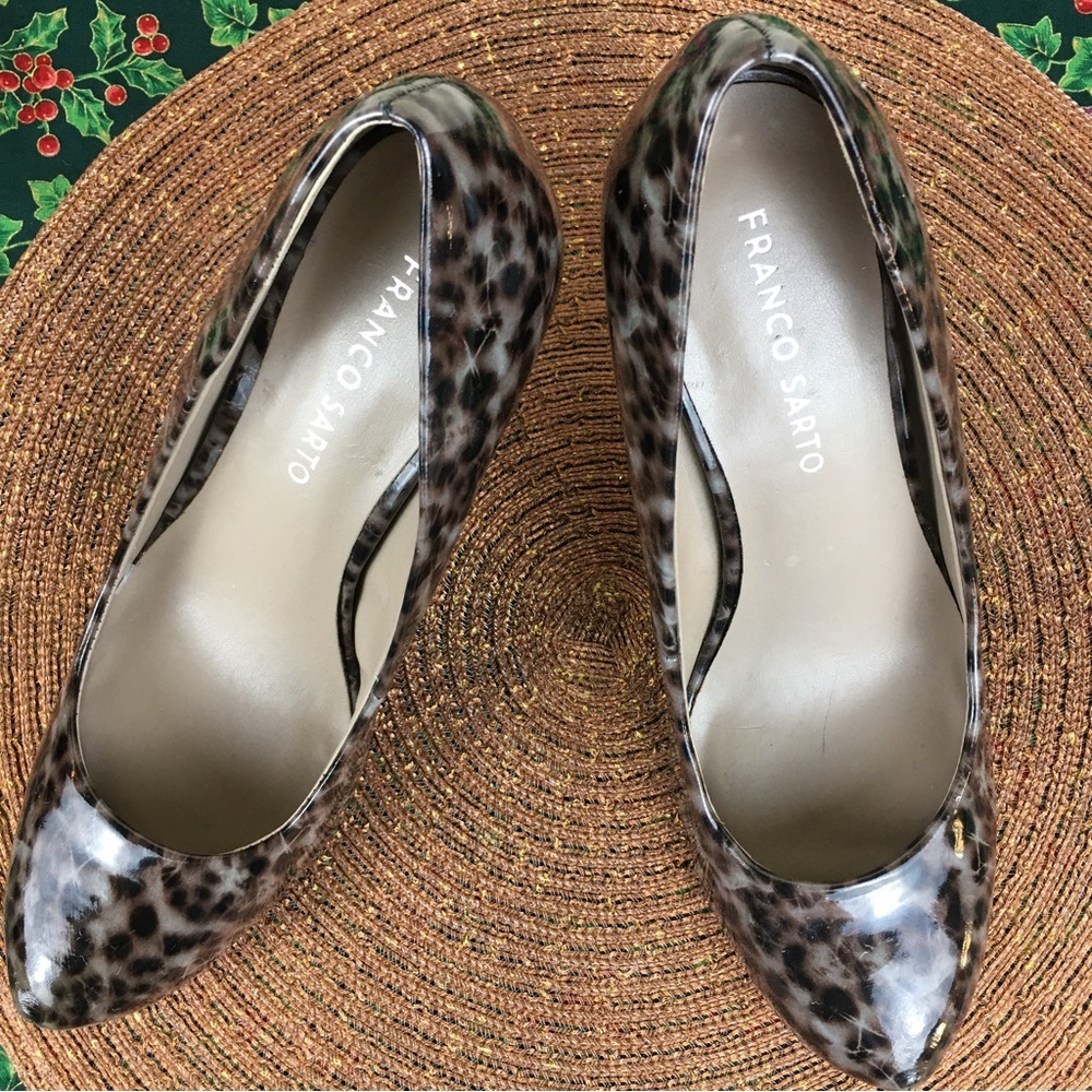 FRANCO SARTO Women's Cicero Platform Pump Size 7.5 M Faux Patent Leopard Print